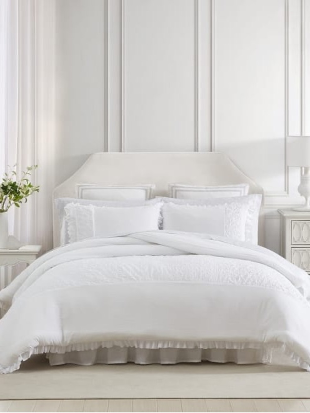 Laura Ashley Eyelet Ruffle White Microfiber Comforter Set - Twin XL - 2 Piece